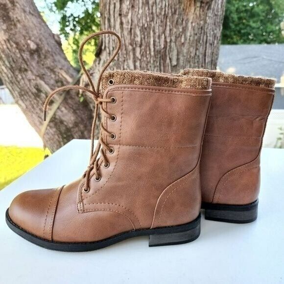 Forever‎ Womens Casual  Warm Lace Up Booties Faux Leather Cognac Size 6.5 - Picture 11 of 16
